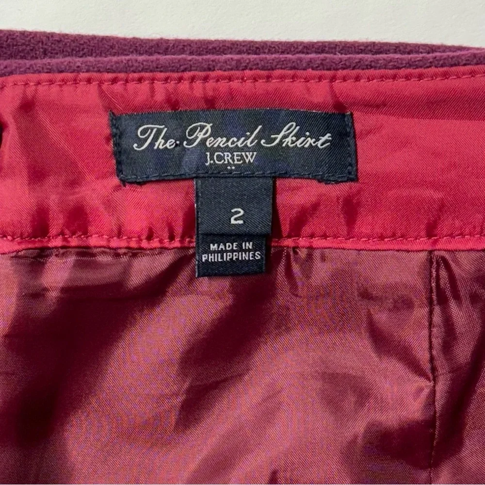 J. Crew Wool Blend The Pencil Skirt Straight Burgundy Wine Red Size 2 - Picture 11 of 17